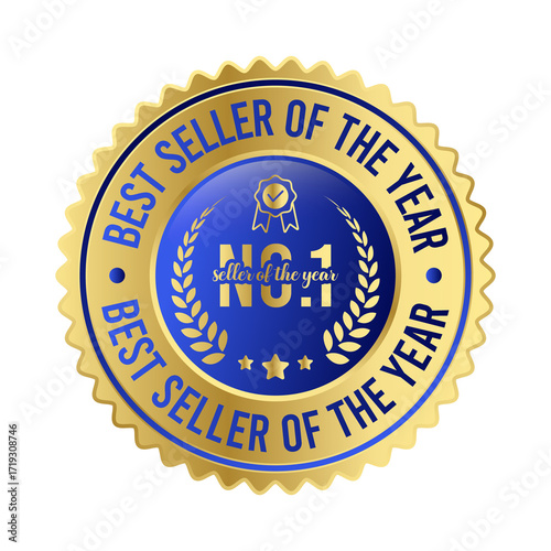 No1 Best Seller Award Seal Premium Gold Blue Badge
