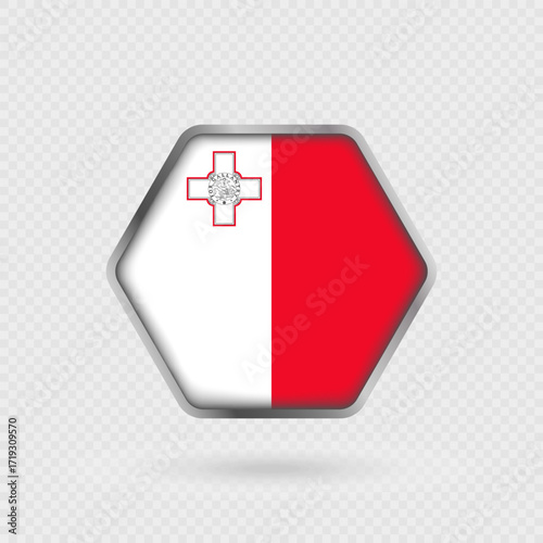 Malta flag in a hexagon frame.