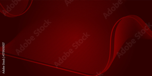 Abstract red background with glowing wave. Futuristic technology concept. Shiny moving lines design element. Modern red gradient flowing wave lines.