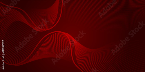 Abstract red background with glowing wave. Futuristic technology concept. Shiny moving lines design element. Modern red gradient flowing wave lines.