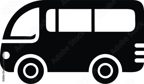 Compact van style bus side view silhouette isolated on white background