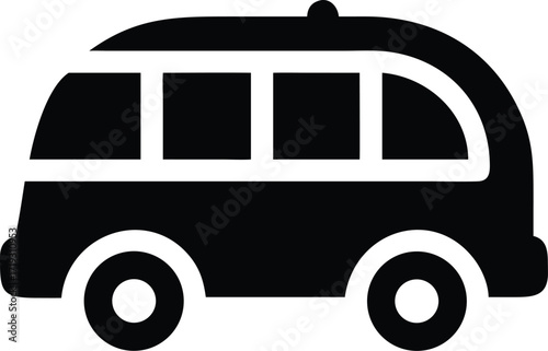 Side profile silhouette of a rounded roof minibus isolated on white background