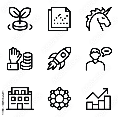 Business growth and success icons finance startup