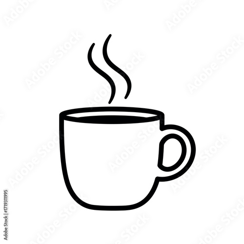 Vector illustration of simple black line drawing of a steaming coffee cup
