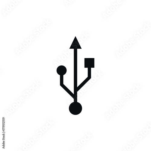 Vector illustration of black usb symbol icon representing connectivity and technology