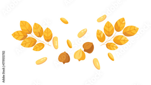 Autumn leaves and nuts vector illustration for fall season design and harvest festival decoration