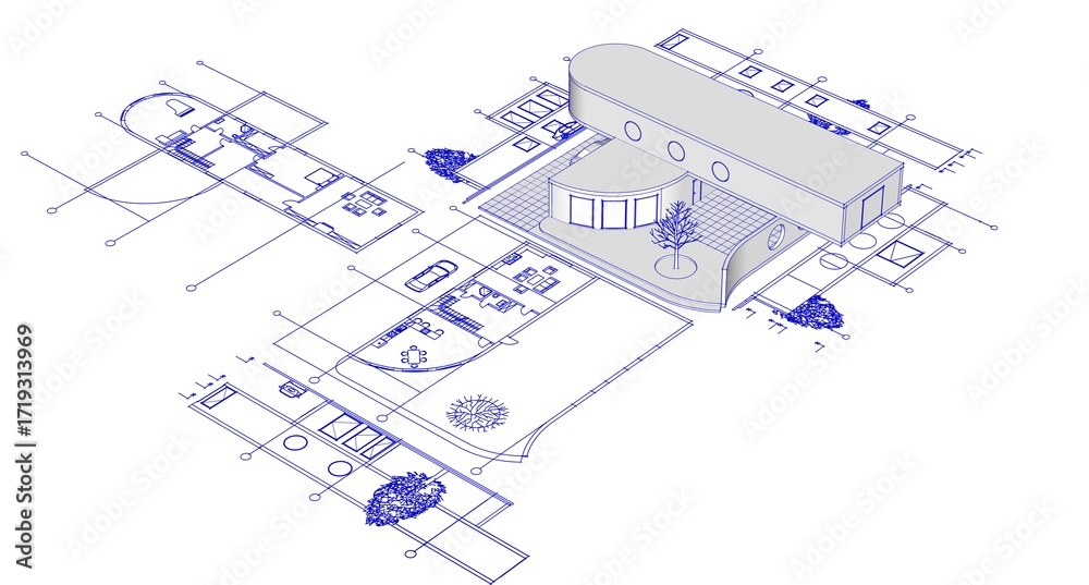 Fototapeta premium modern house sketch project 3d illustration