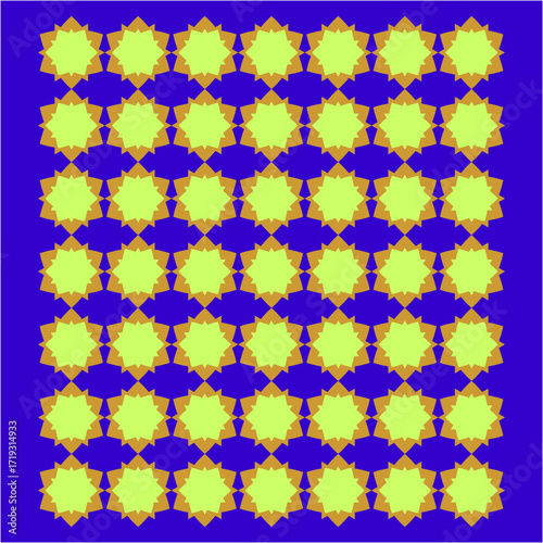 A luminous pattern of golden-yellow stars glowing against deep blue, repeating endlessly, symbolizing warmth, brilliance, energy, and the infinite rhythm of cosmic harmony.