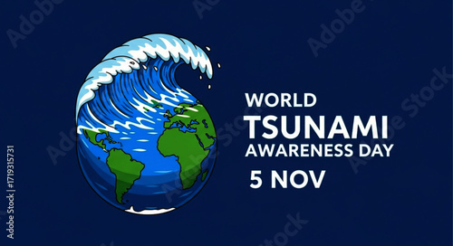 World Tsunami Awareness Day Graphic Featuring Earth and Wave