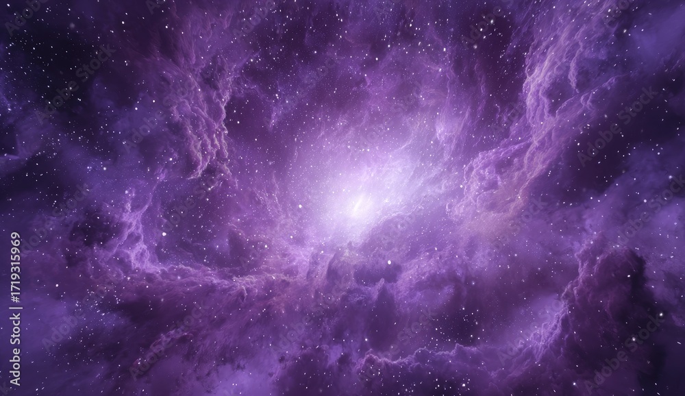 Obraz premium Deep space nebula, violet hues, swirling clouds