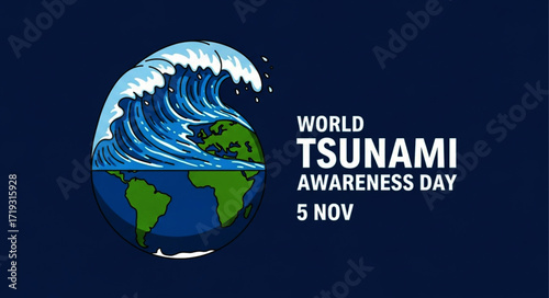 Pixelated Earth and Tsunami Wave for World Tsunami Awareness Day