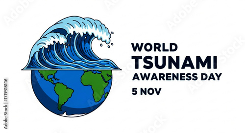 World Tsunami Awareness Day Graphic with Earth and Wave
