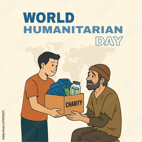 humanitarian day poster with charity and donation concept