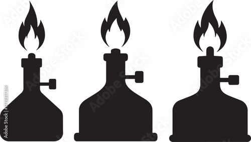 Three vintage alcohol burner lamps silhouette