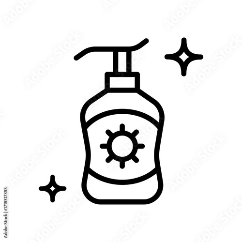 Sunblock, Sunscreen, Lotion. Summer Outline Icon. Vector Illustration Logo Template. Skin care sign, designed for web and app.