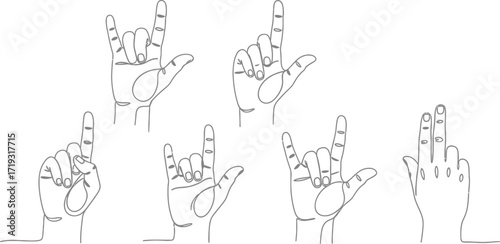 Minimalist Line Drawing of Sign Language Alphabet