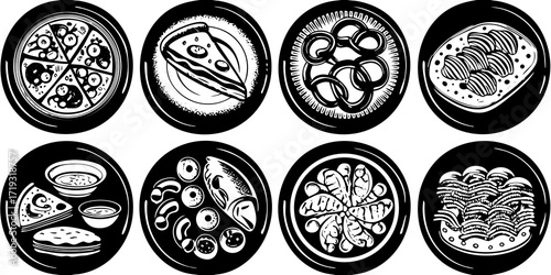 Delicious Food Icons Collection Pizza Pasta Salad Seafood Burgers for Culinary Graphics