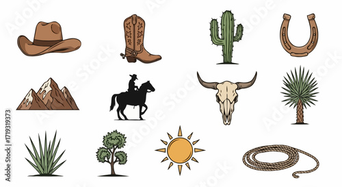 Western and Desert Theme Icon vector set