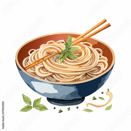 水彩画で描かれた蕎麦のイラスト