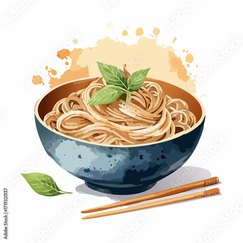 水彩画で描かれた蕎麦のイラスト