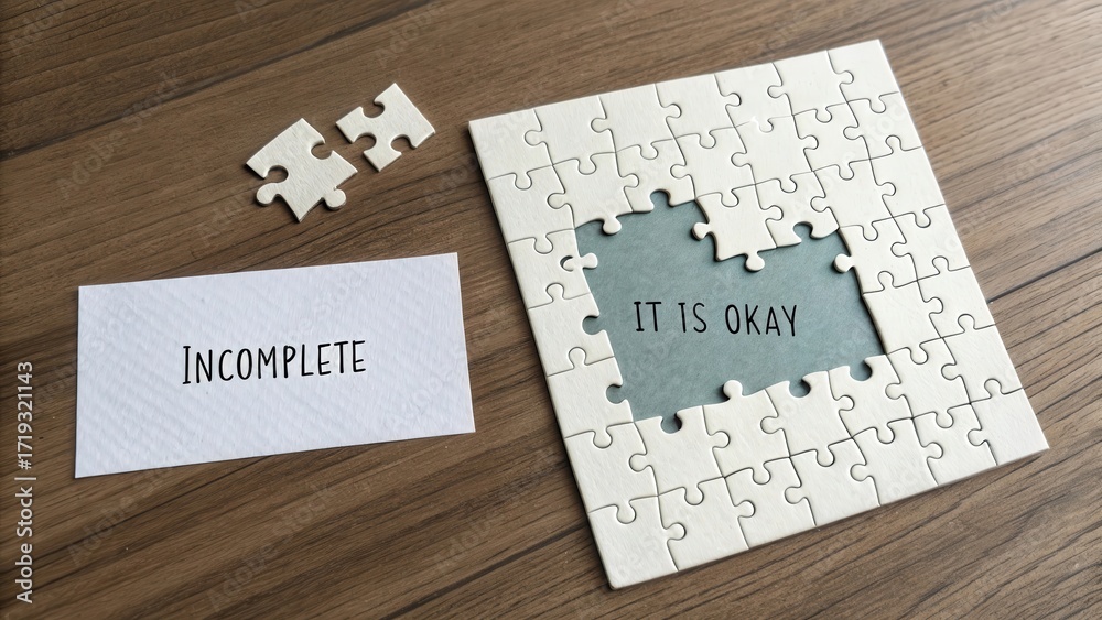 Fototapeta premium Inspiration of Acceptance for Incomplete Puzzle with Message Card