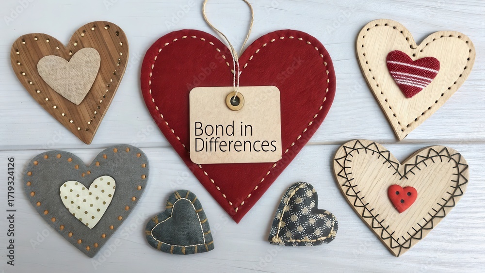 Fototapeta premium Handmade Heart Decorations with Inspirational Message on Wood