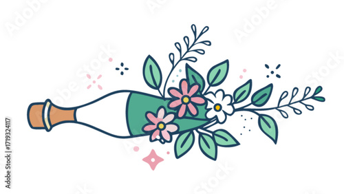Celebration champagne bottle with flowers vector illustration for party event and special occasion