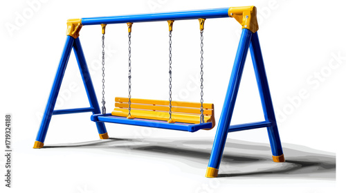 Blue and yellow playground swing set