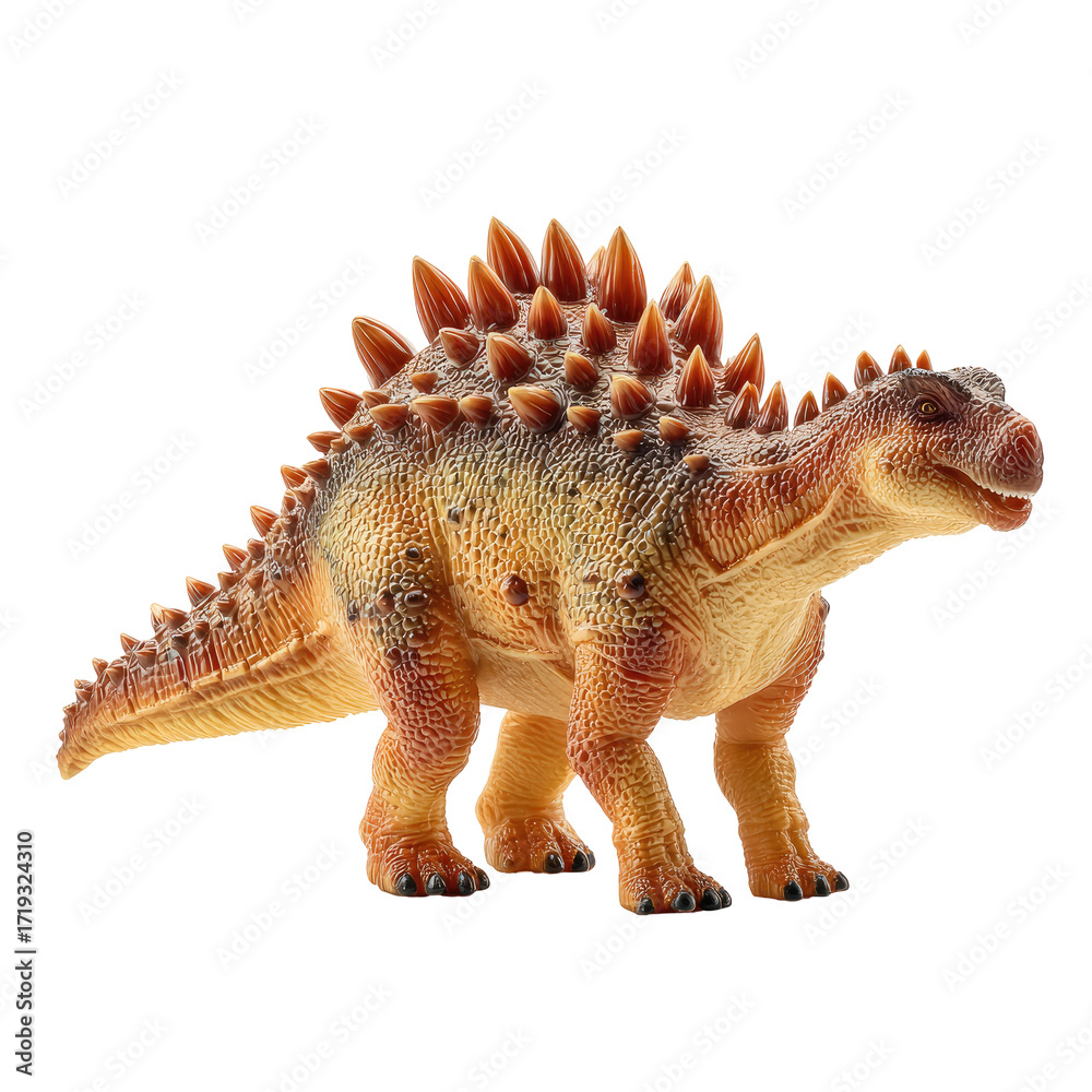 Naklejka premium A stylized, toy dinosaur, likely an ankylosaur, in profile view