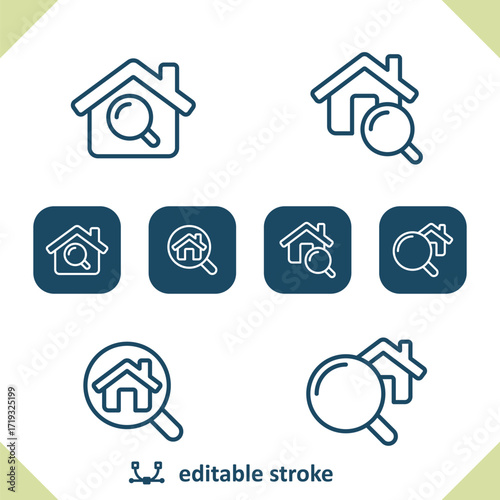 Real Estate Icons. Search, Find, House, Home, Magnifier, Magnifying Glass Icon