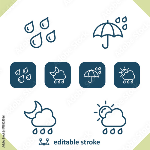 Weather Icons. Raining, Rain, Umbrella, Cloud