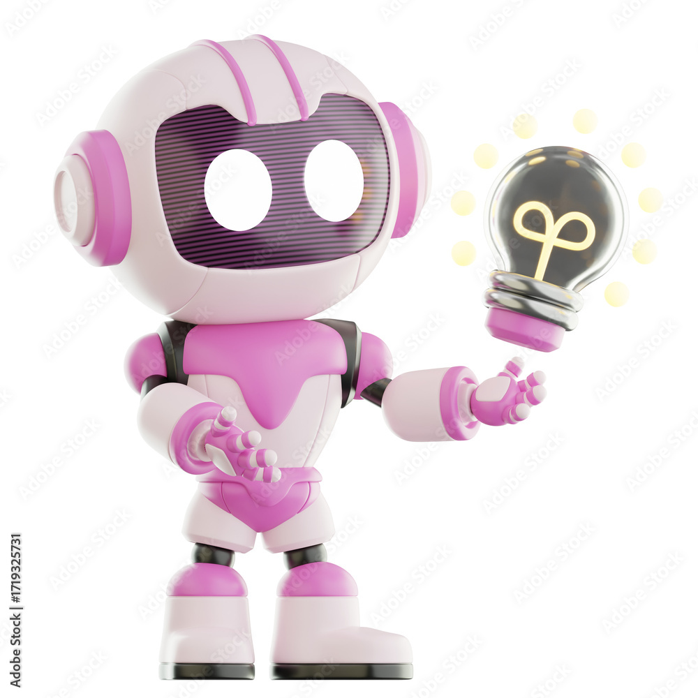 Fototapeta premium 3D Cute Robot Cartoon Mascot Character Laptop Technology Education Innovation Future Robotic Digital Cyber Artificial Intelligence