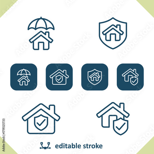 Home Insurance Icons. Umbrella, Security, Shield, House Icon