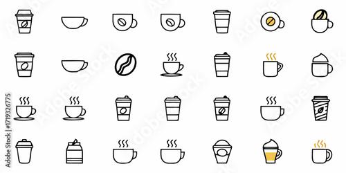 Diverse coffee cup selection for cafe menu designs and beverage promotions, appealing visuals for coffee shop branding, marketing, and illustrative content