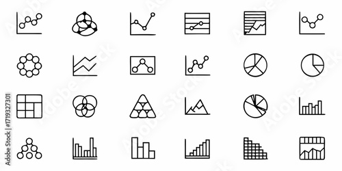 Data visualization icons perfect for presentations and infographics, a versatile set showcasing charts, graphs, and diagram elements for business reports