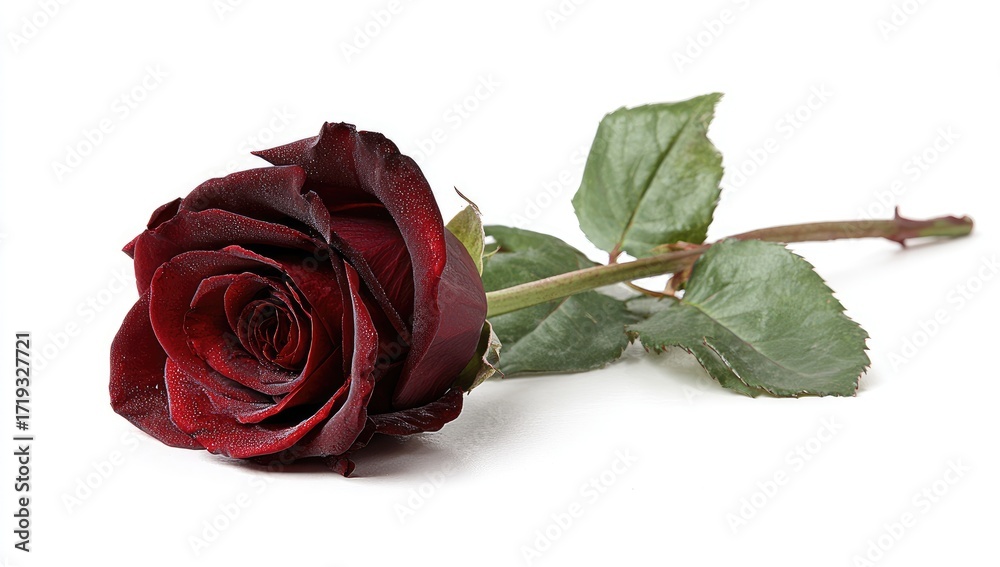 Fototapeta premium Single dark red rose on white background