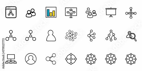 Dynamic collection of network icons for strategic planning, data analysis and professional connections, perfect for business presentations or innovative projects