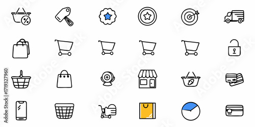 Modern e-commerce icons set for web design and mobile app development, perfect for online store and shopping concept visuals, commerce, retail, modern look
