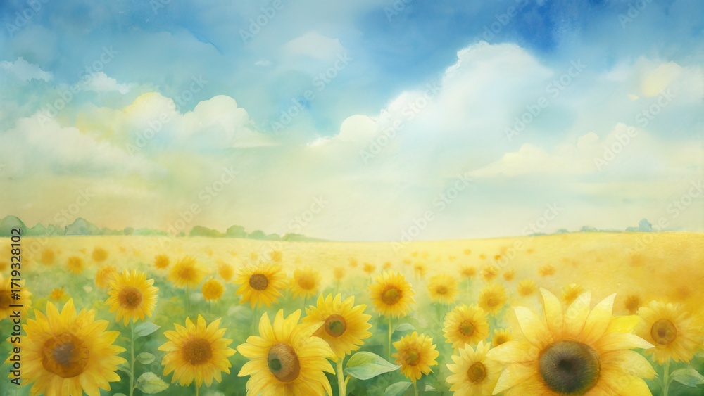 Obraz premium Vast field of sunflowers under a dreamy textured sky
