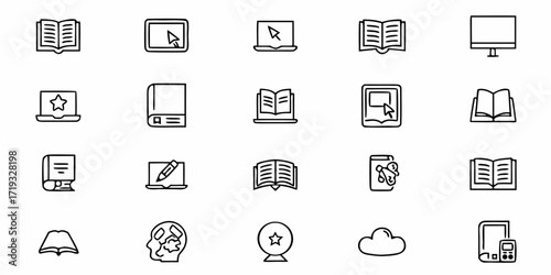 Modern line art for online learning resources and educational technology solutions, perfect for websites, apps, and digital content creation needs
