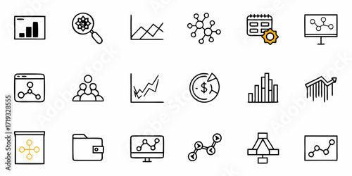 Dynamic data analytics icons for business dashboards, perfect for presentations and reports showing growth, trends, and insightful marketing strategies, scalable
