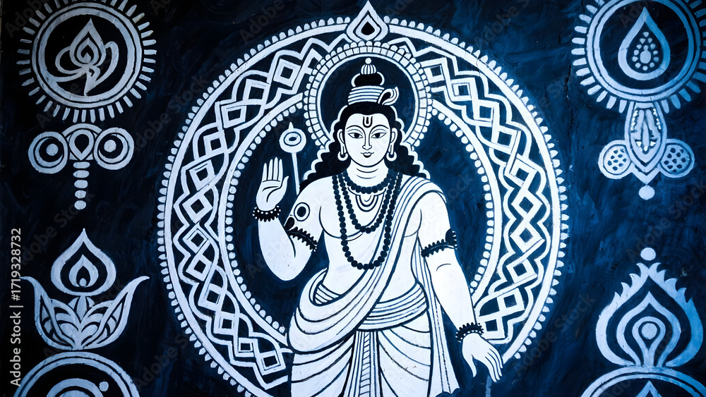 Obraz premium Traditional Indian Folk Art of Lord Shiva with Sacred Patterns