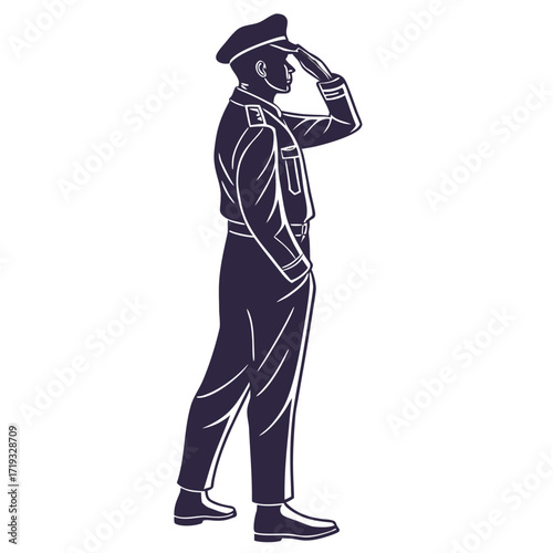 Respectful silhouette of a military officer giving a formal salute