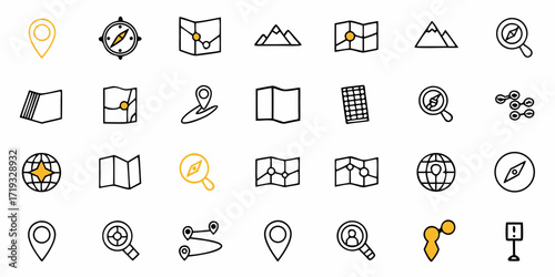 Plan your next adventure with these essential travel icons, perfect for adventure, exploring, and discovering new places on the map and globe