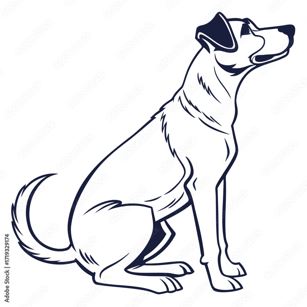 Fototapeta premium A simple drawing of a dog sitting attentively in a side view