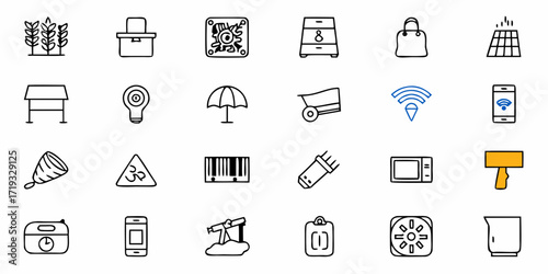Collection of Hand-Drawn Style Icons, Perfect for UI Design or Infographics, Offering Simplicity and Recognizable Symbols for Diverse Applications