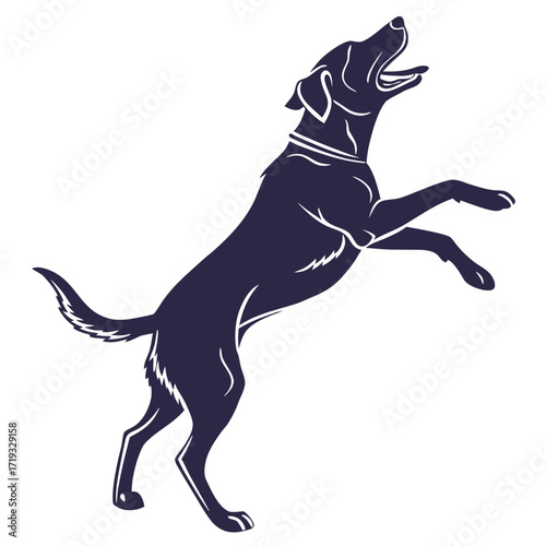 A playful labrador dog silhouette stands on hind legs cheerfully barking