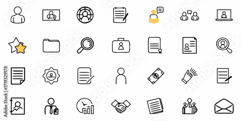 Dynamic vector icons for business management, human resources, and career growth, perfect for modern websites and app interfaces, ideal for recruitment services