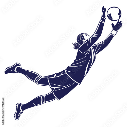 A dynamic illustration of a soccer goalkeeper making a spectacular diving save