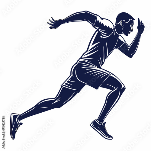 A dynamic illustration of a male runner in mid stride action